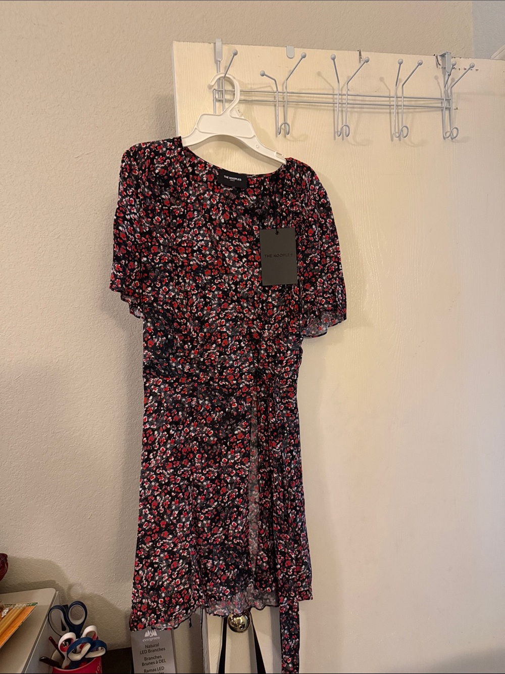 Kooples Women's Black Floral Midi Wrap Dress